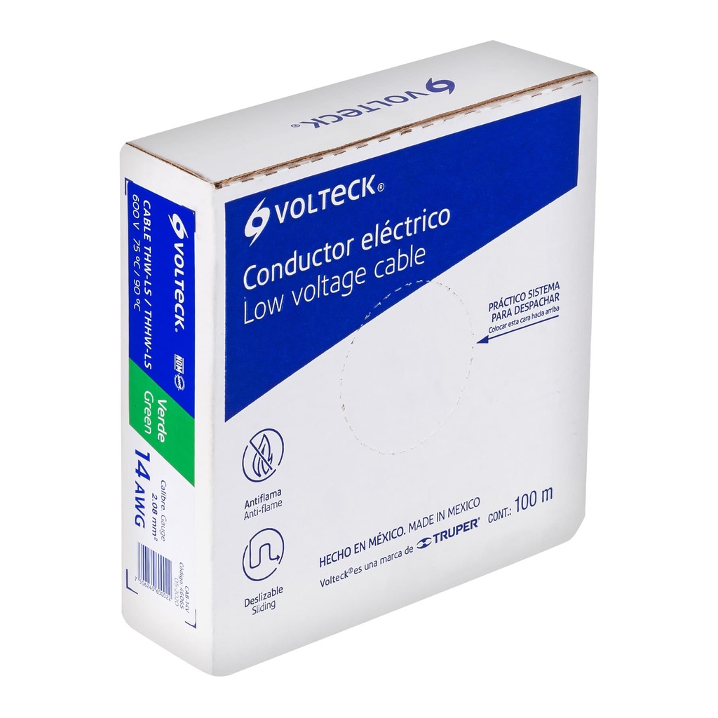 Rollo de 100 m de cable THHW-LS 14 AWG verde, Volteck - Pag 412