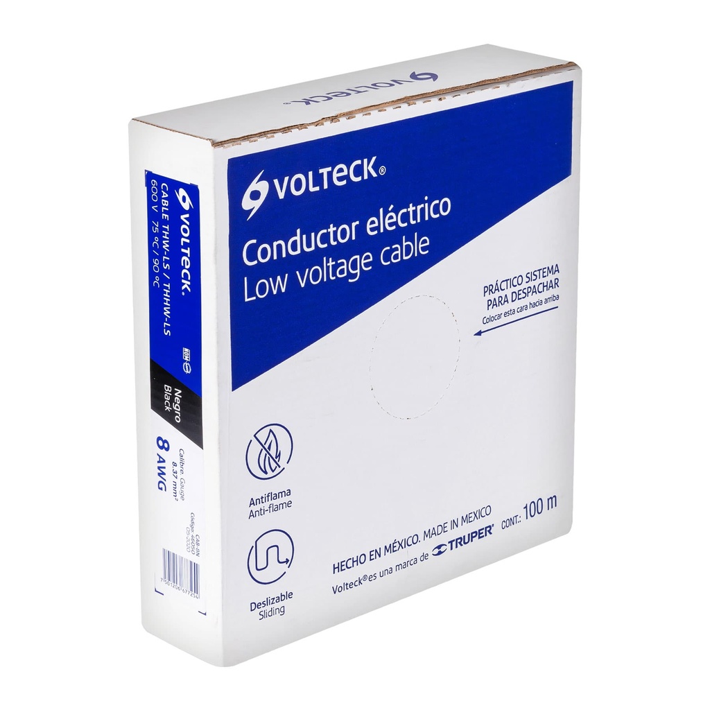 [T46050] Rollo de 100 m de cable THHW-LS 8 AWG negro, Volteck