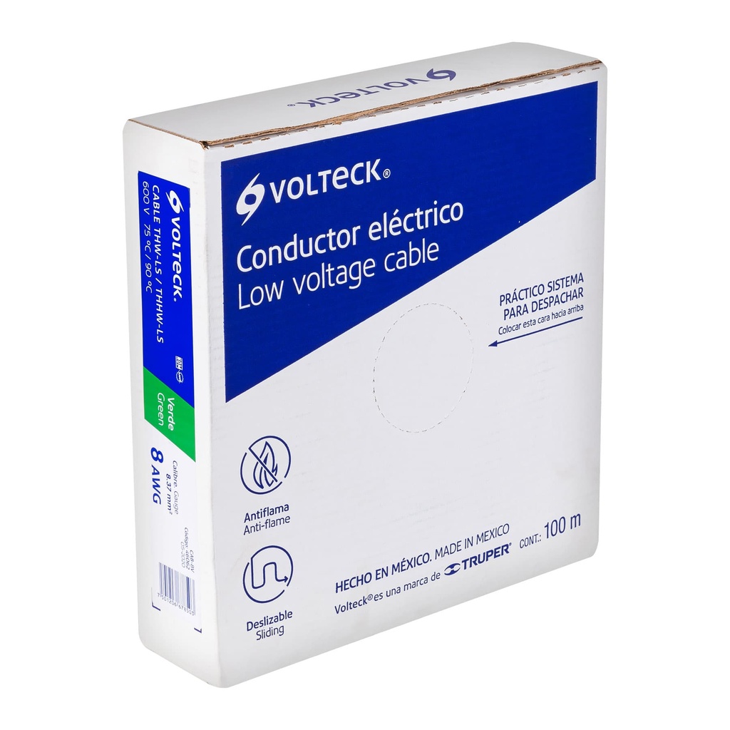 Rollo de 100 m de cable THHW-LS 8 AWG verde, Volteck - Pag 412