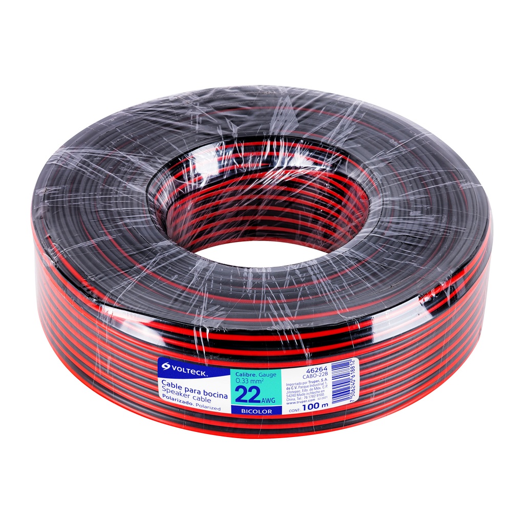 [T46264] Rollo de 100 m de cable polarizado bicolor p/bocina 22 AWG
