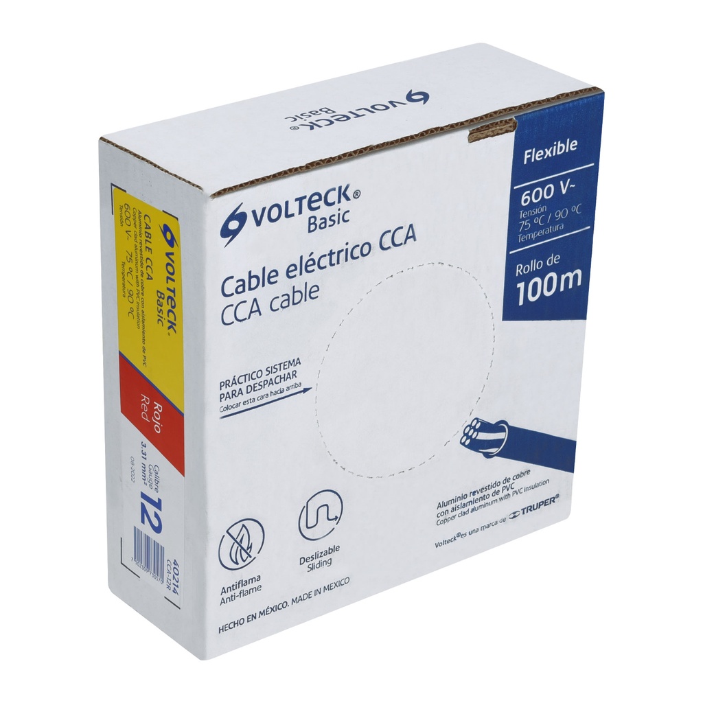 Rollo de 100 metros de cable THW CCA 12 AWG rojo, Basic
