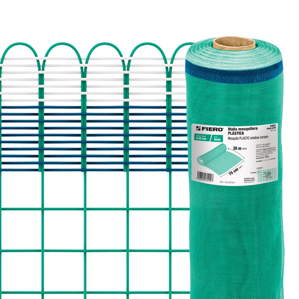 Rollo de 30 m x 0.75 m de malla mosquitera plástica verde