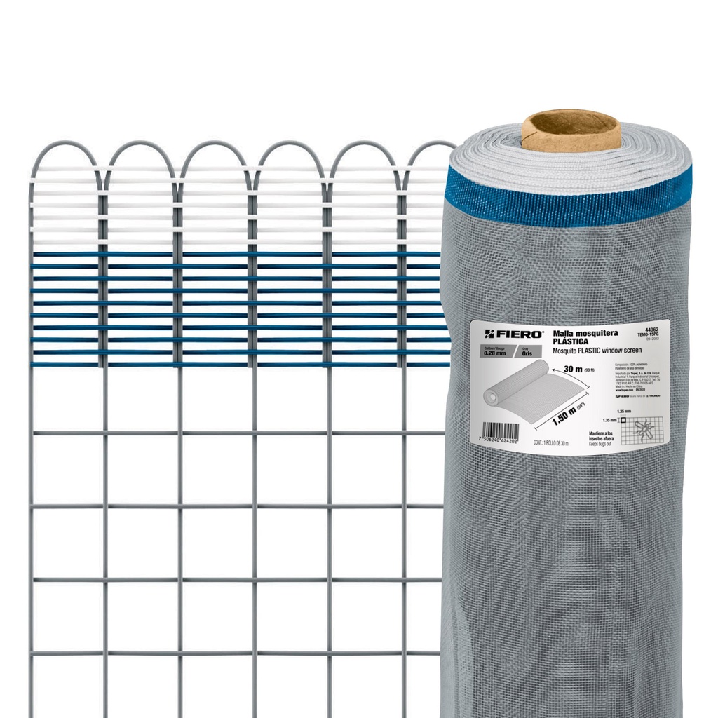 [T44962] Rollo de 30 m x 1.5 m de malla mosquitera plástica gris