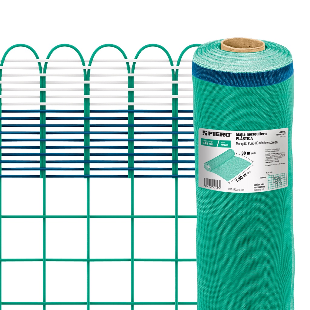 [T44955] Rollo de 30 m x 1.5 m de malla mosquitera plástica verde