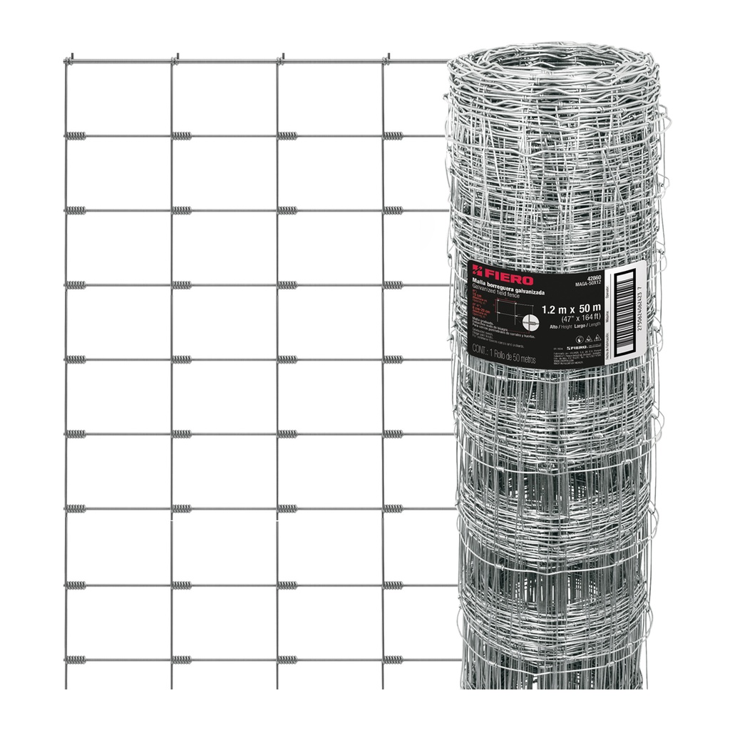 Rollo de 50 m x 1.2 m de malla ganadera de acero galvanizado