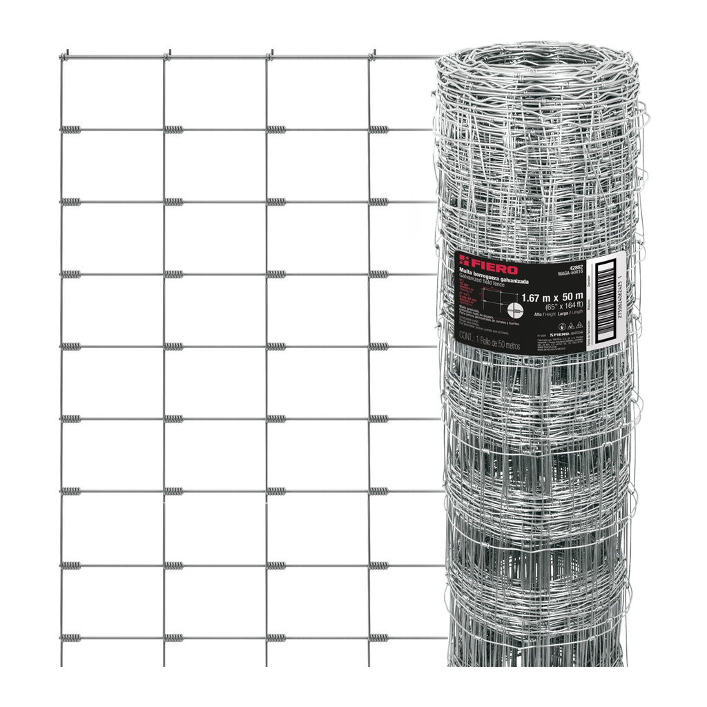 Rollo de 50 m x 1.67m de malla ganadera de acero galvanizado