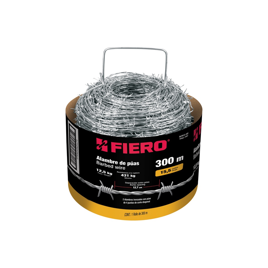 Rollo de alambre de púas de 300 m calibre 15.5, Fiero