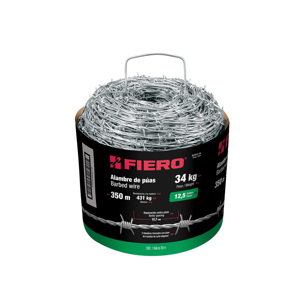 Rollo de alambre de púas de 350 m calibre 12.5, Fiero
