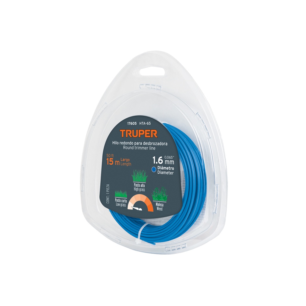 Rollo de hilo para desbrozadora, 1.6 mm x 15 m, Truper