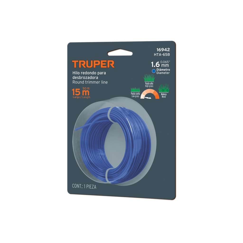 Rollo de hilo para desbrozadora, 1.6 mm x 15 m, Truper
