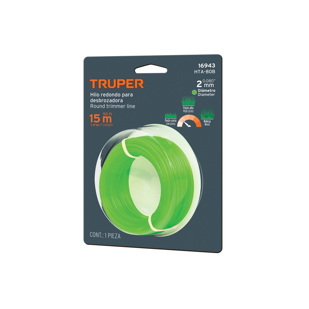 [T16943] Rollo de hilo para desbrozadora, 2 mm x 15 m, Truper