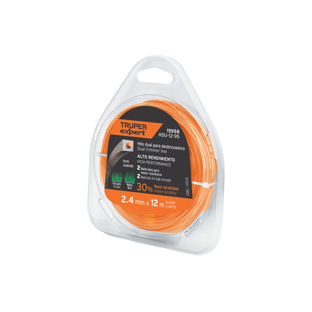 [T15958] Rollo de hilo para desbrozadora, 2.4 mm x 12m, Truper Expert