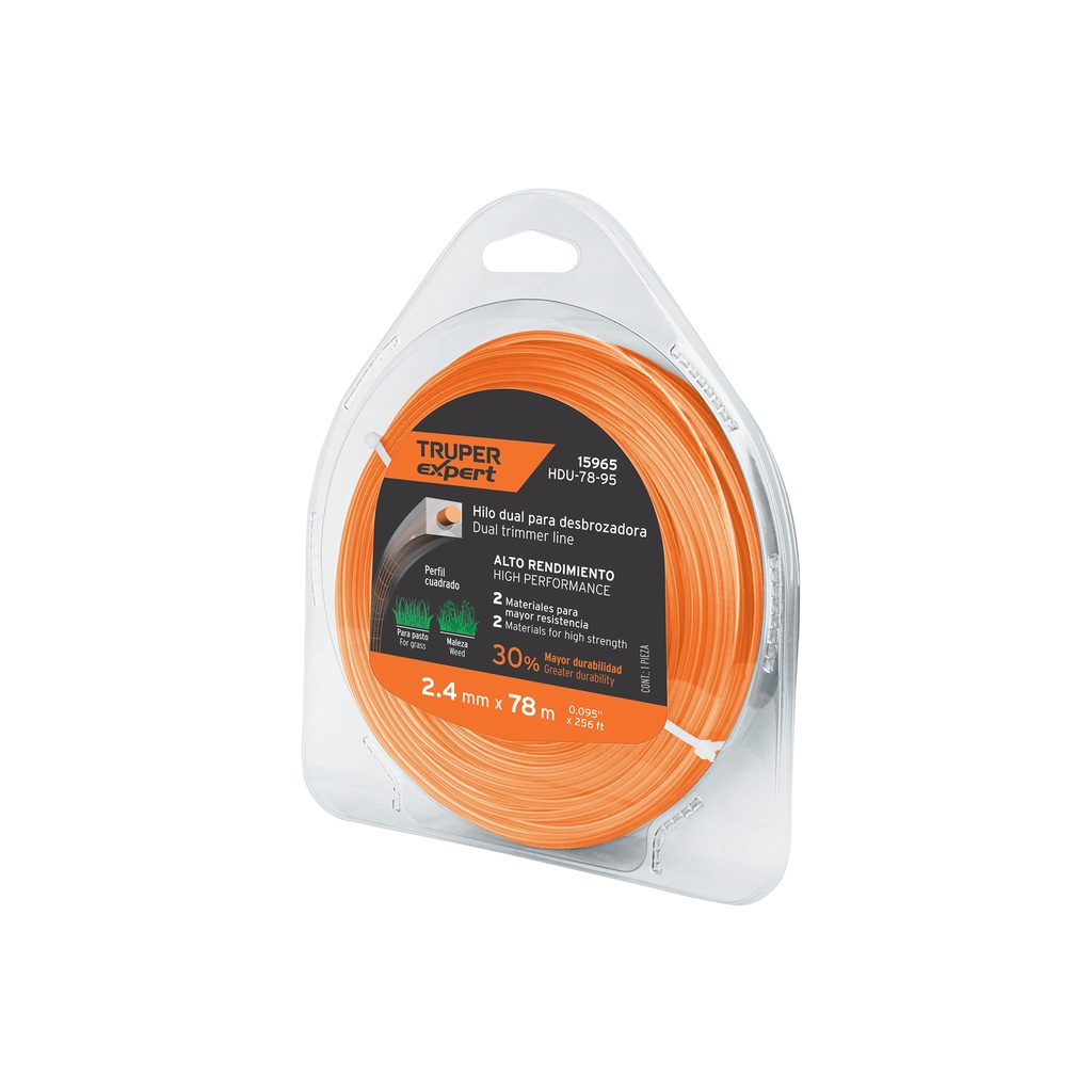 [T15965] Rollo de hilo para desbrozadora, 2.4 mm x 78m, Truper Expert