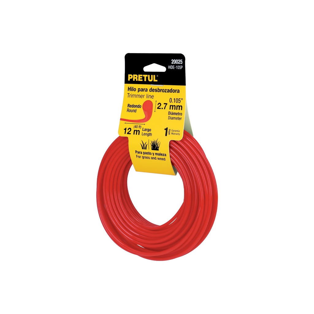 [T20025] Rollo de hilo para desbrozadora, 2.7 mm x 12 m, Pretul
