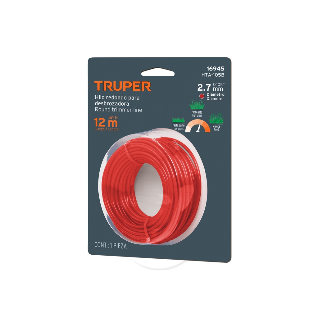 Rollo de hilo para desbrozadora, 2.7 mm x 12 m, Truper - Pag 279