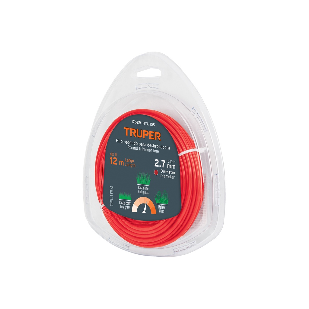 Rollo de hilo para desbrozadora, 2.7 mm x 12 m, Truper - Pag 279