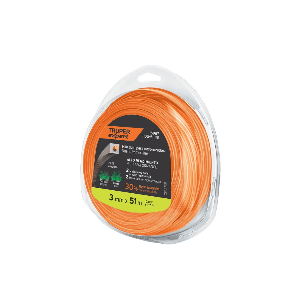 Rollo de hilo para desbrozadora, 3 mm x 51 m, Truper Expert
