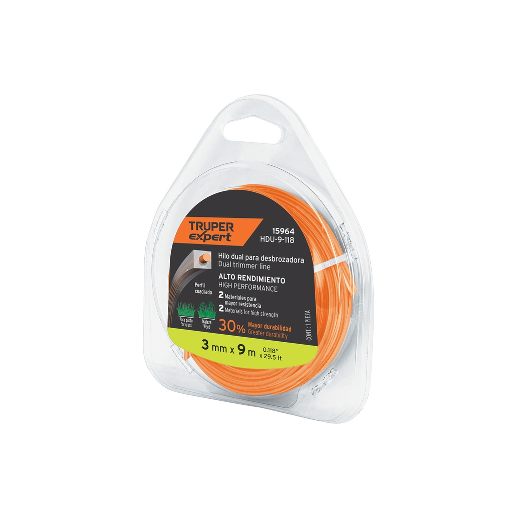 Rollo de hilo para desbrozadora, 3 mm x 9 m, Truper Expert