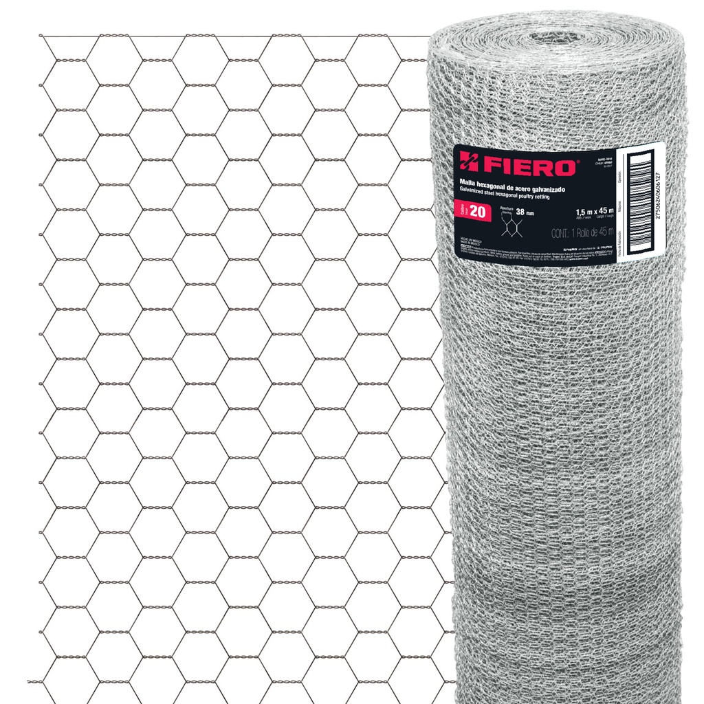 [T44660] Rollo de malla hexagonal calibre 45mx1.5m 20 abertura 38mm