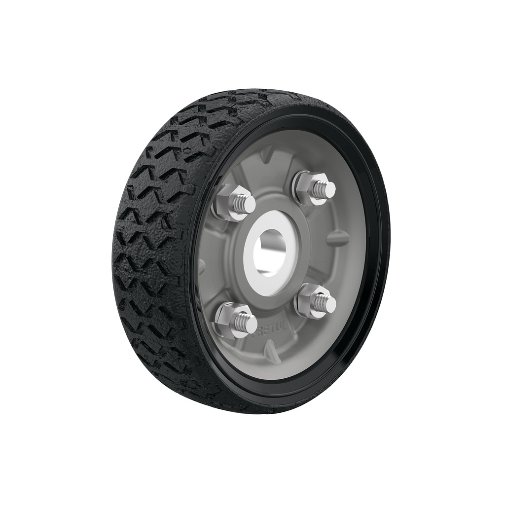 Rueda de hule sólido 4-1/2' para diablo, un balero, Pretul