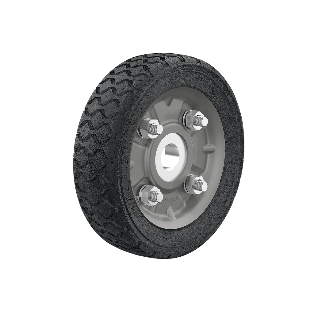 Rueda de hule sólido 5' para diablo, un balero, Pretul