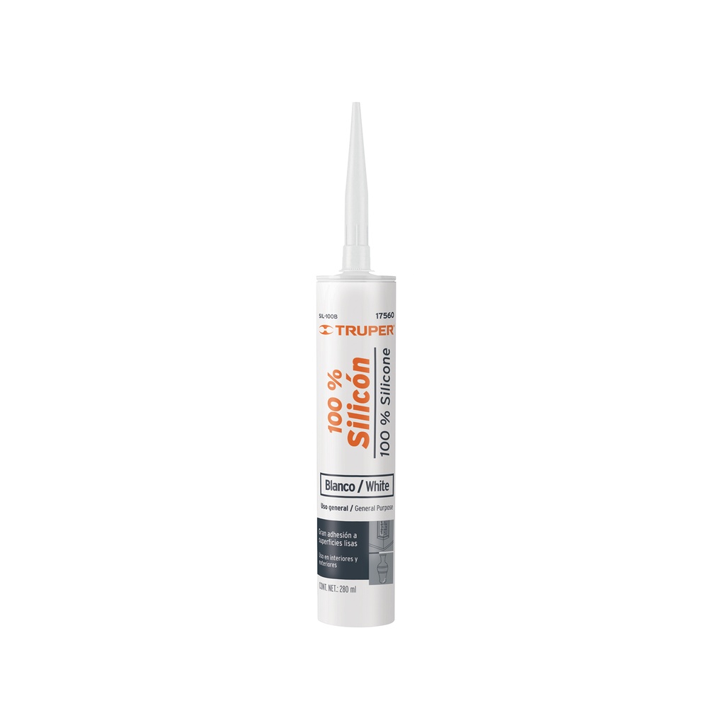 Sellador blanco 100% silicón de 280 ml, Truper - Pag 366