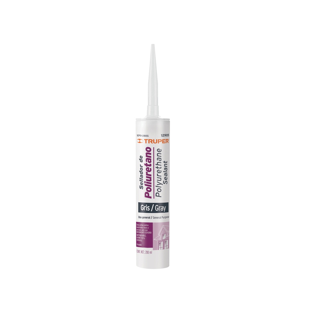 Sellador de poliuretano de 280 ml, gris, Truper