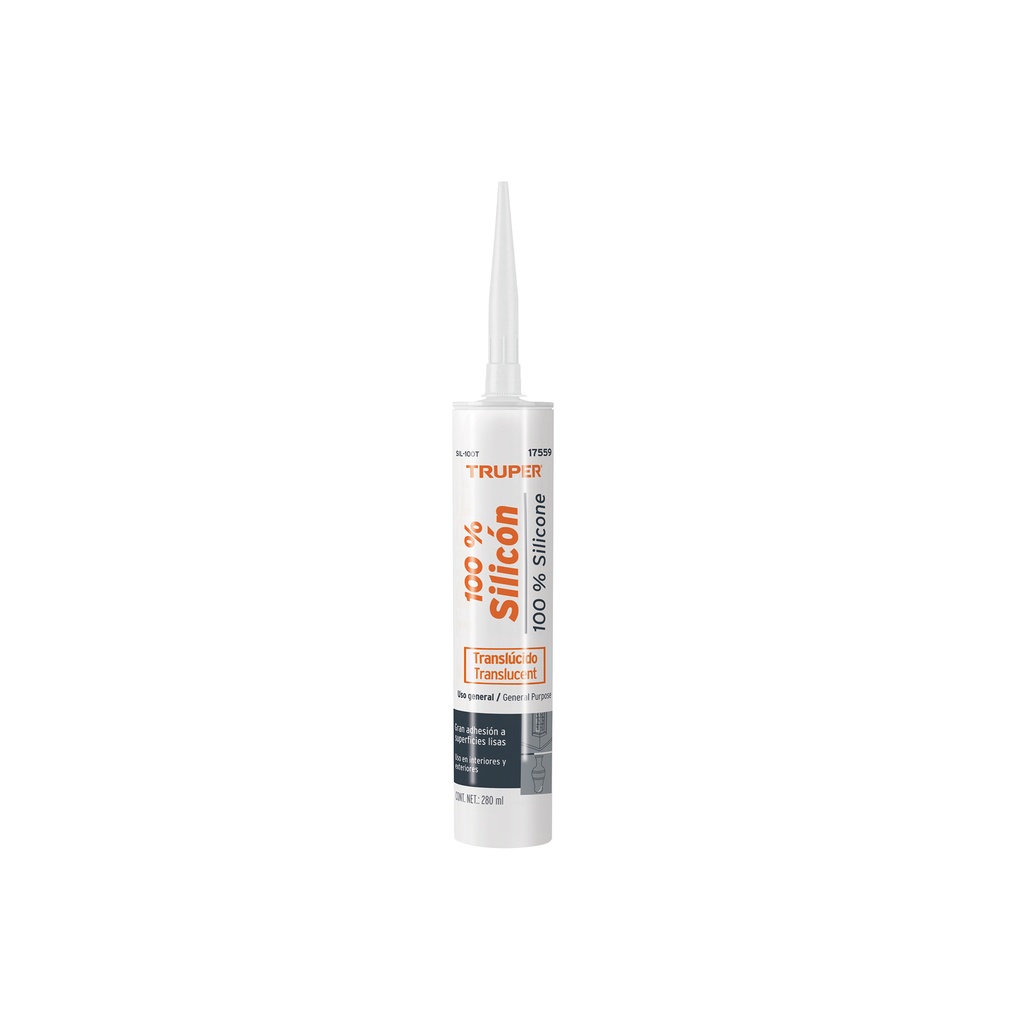 [T17559] Sellador transparente 100% silicón de 280 ml, Truper