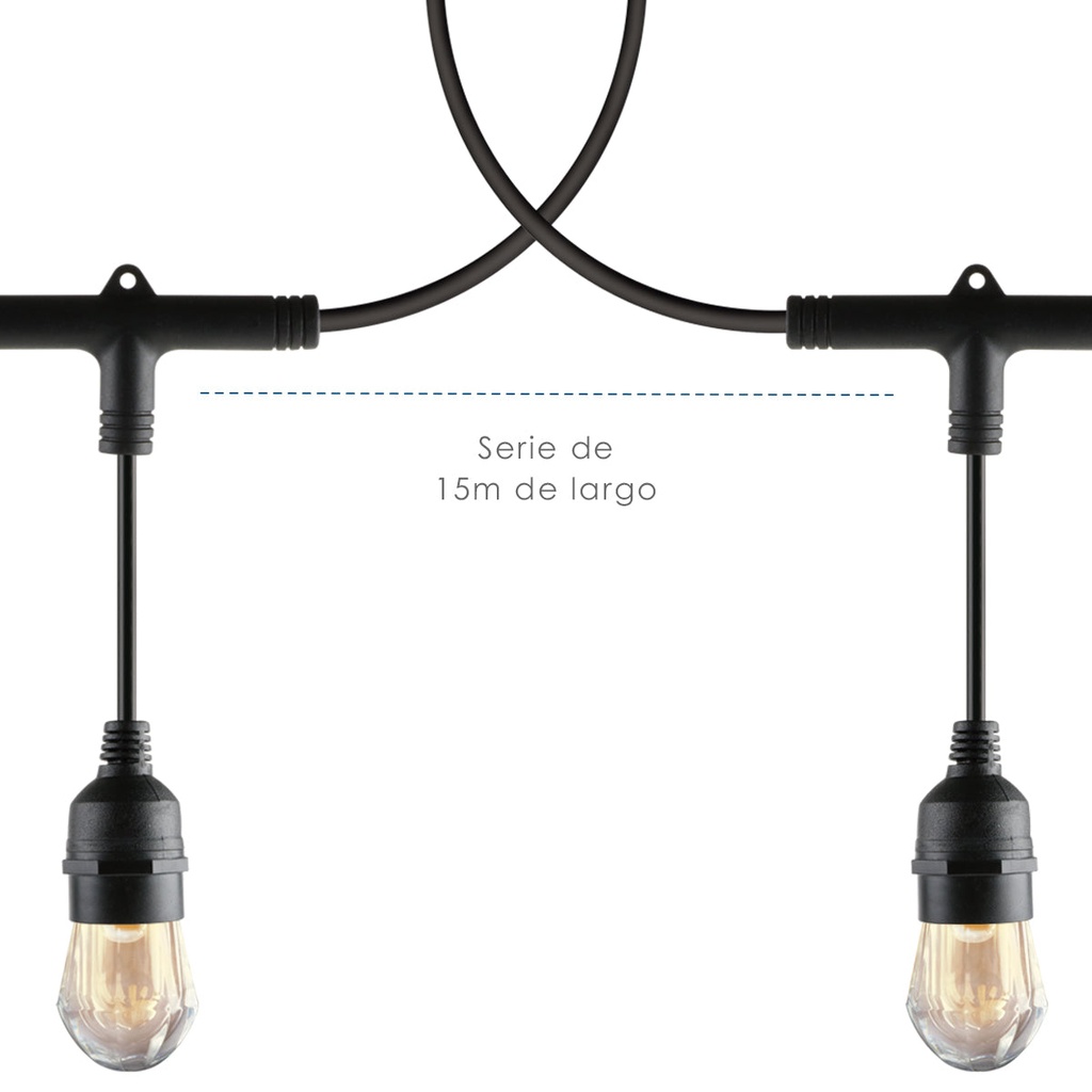 Serie de luces de 14.6 m con 24 soquets. Incluye 26 focos LED de 1W