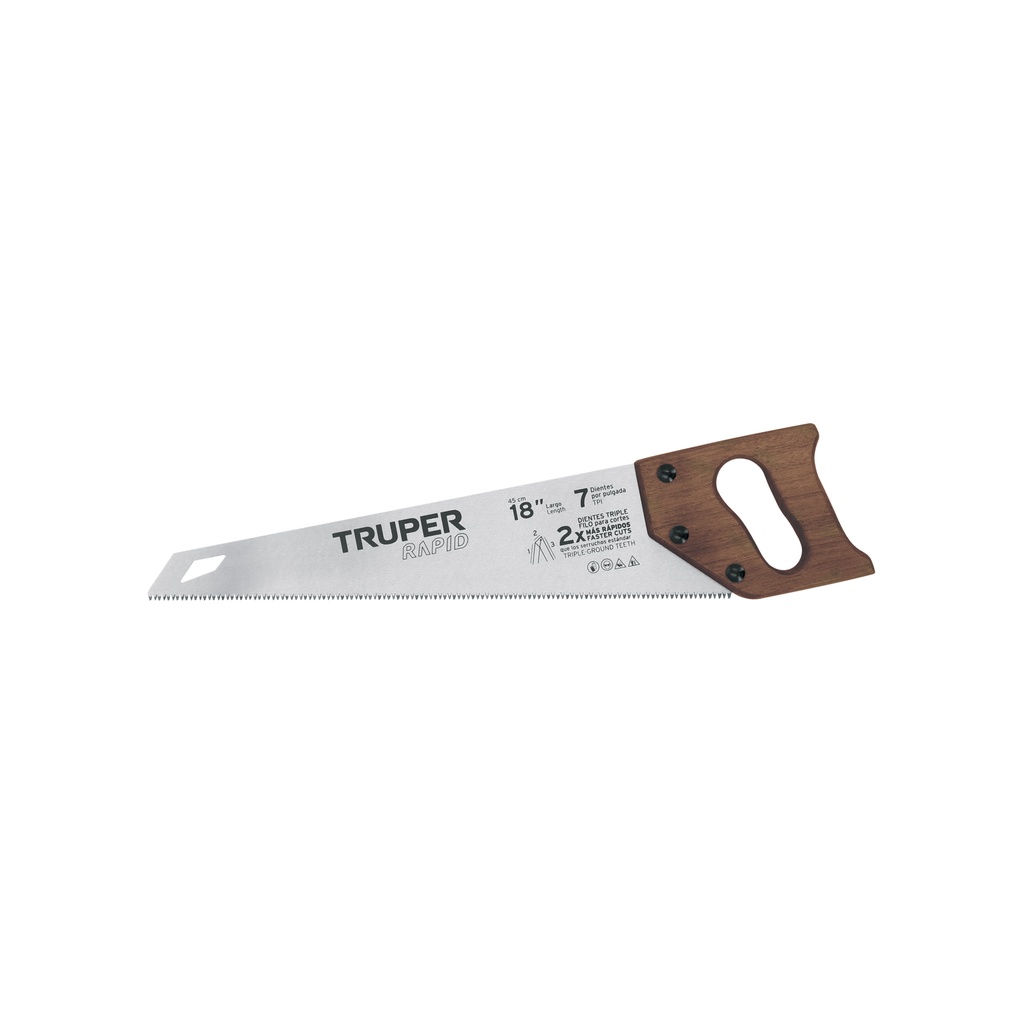Serrucho Rapid 18', 7 DPP, mango de madera, Truper