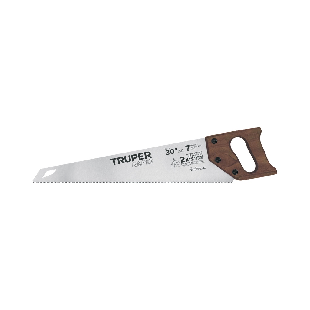 Serrucho Rapid 20', 7 DPP, mango de madera, Truper