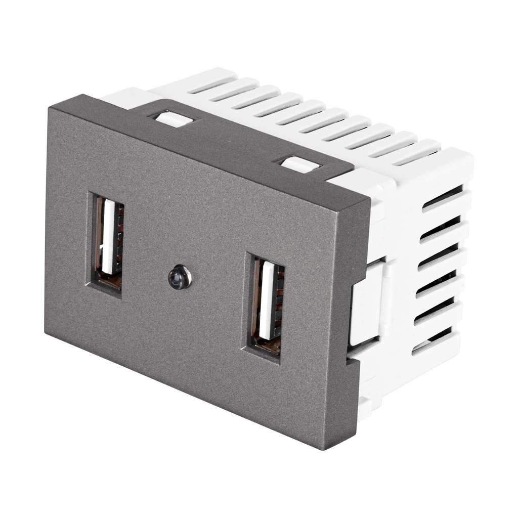 [T47829] Toma 2 puertos USB acero inox de 1.5 módulos, línea Lisboa