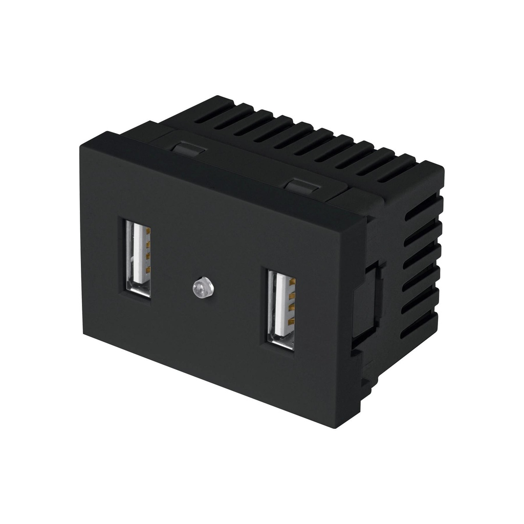 [T47882] Toma con 2 puertos USB negro de 1.5 módulos, línea Lisboa