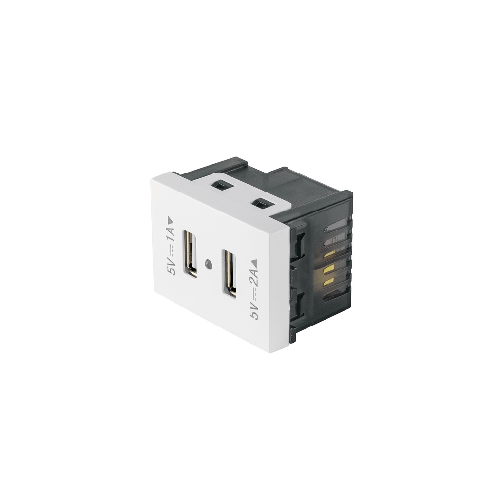 [T47057] Toma con 2 puertos USB, 1.5 módulos, línea Española, blanco