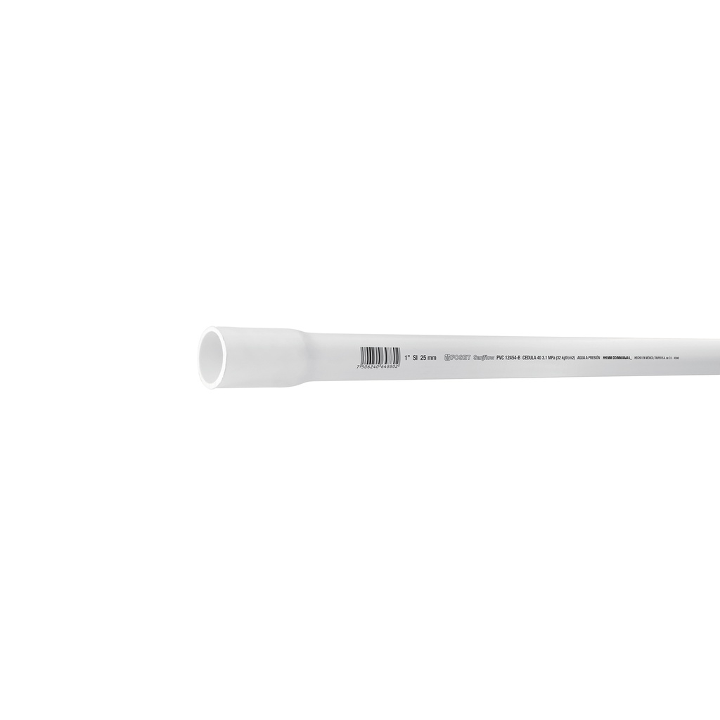 Tubo de 1' de PVC hidráulico cédula 40, de 3 m, Foset