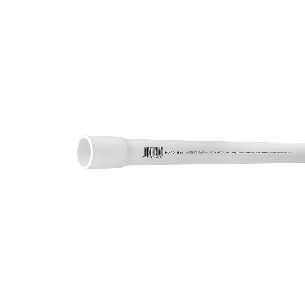 [T45520] Tubo de 1-1/4' de PVC hidráulico cédula 40, de 3 m, Foset