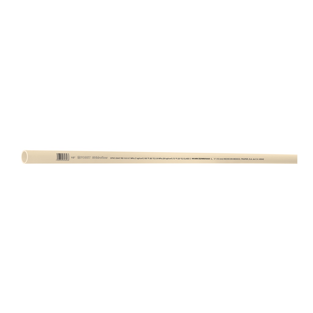 [T45042] Tubo de 1/2' de CPVC hidráulico RD 13.5 de 3 m, Foset