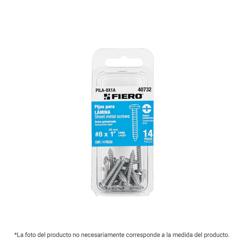 Blíster con 8 pijas para lámina, #8 x 2', Fiero - Pag 565,574