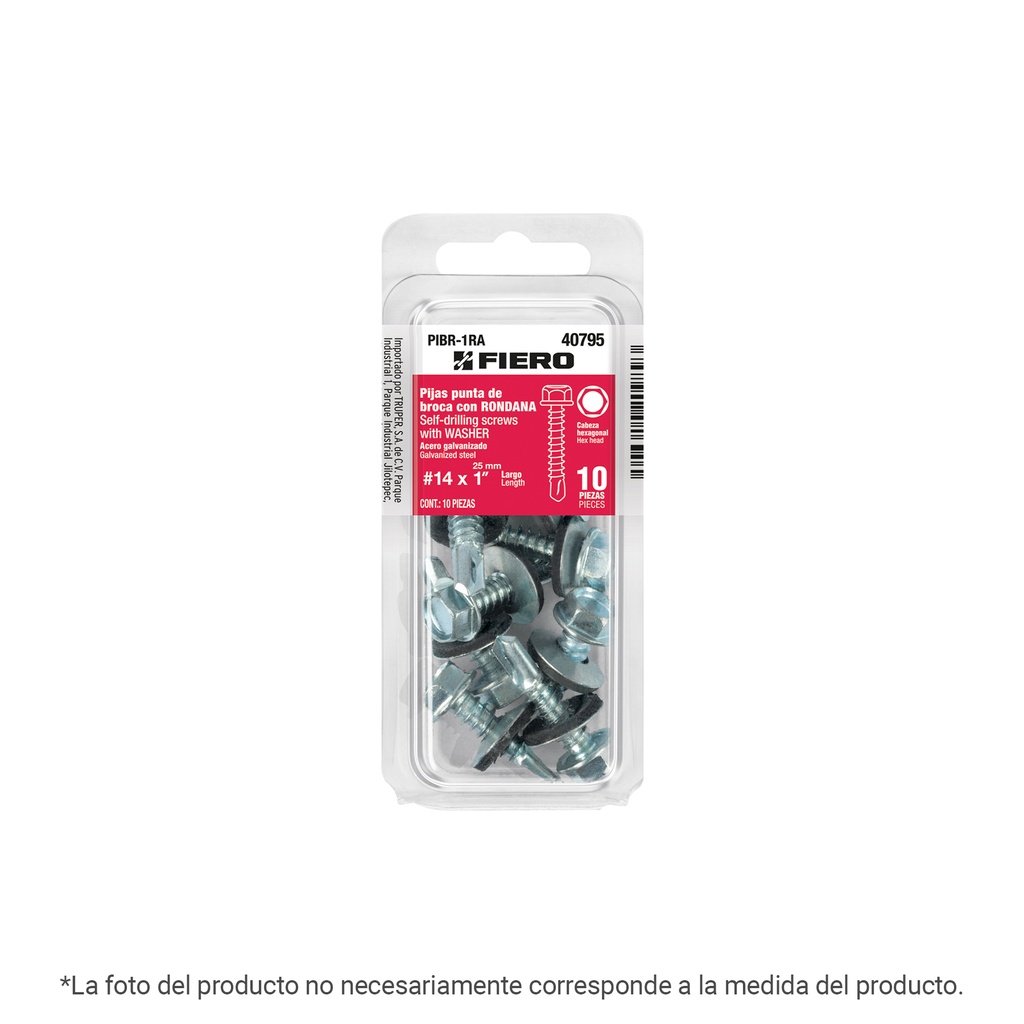 Blíster con 6 pijas 2' hexagonal punta broca con rondana