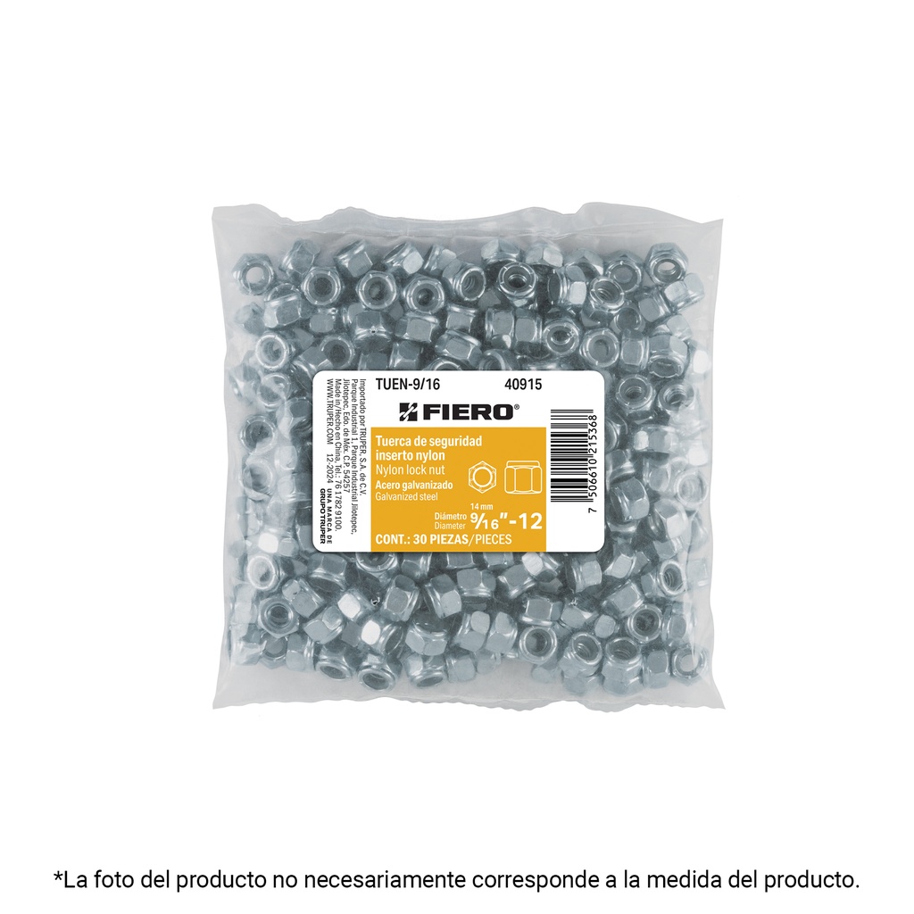 Bolsa con 250 tuercas de seguridad, 1/4' , FIERO