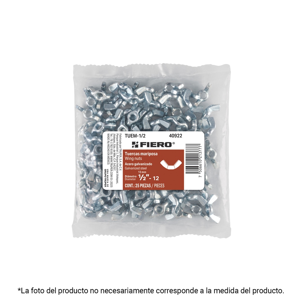 Bolsa con 150 tuercas tipo mariposa, 3/16' , FIERO