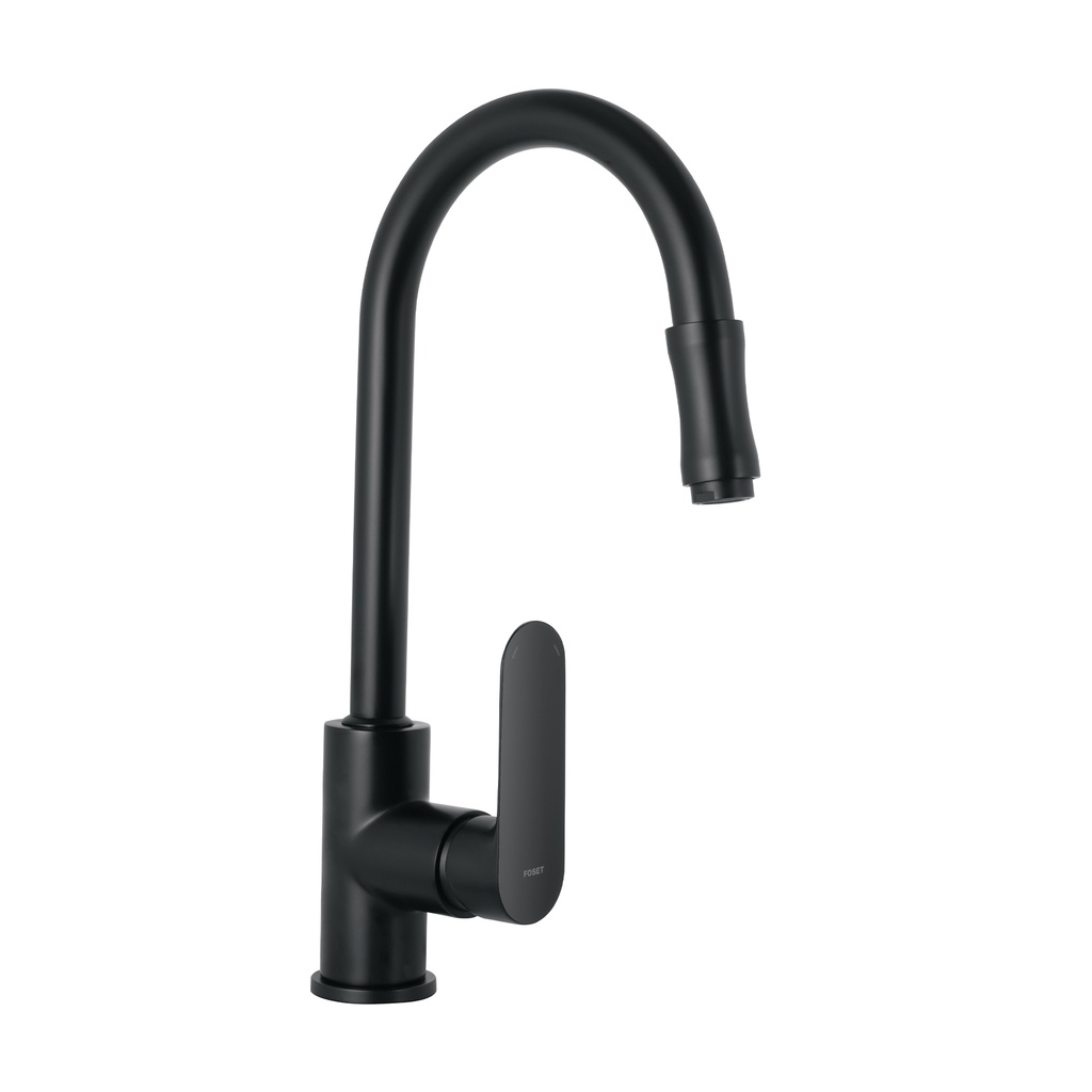 Monomando retráctil para fregadero, negro, FOSET RIVIERA