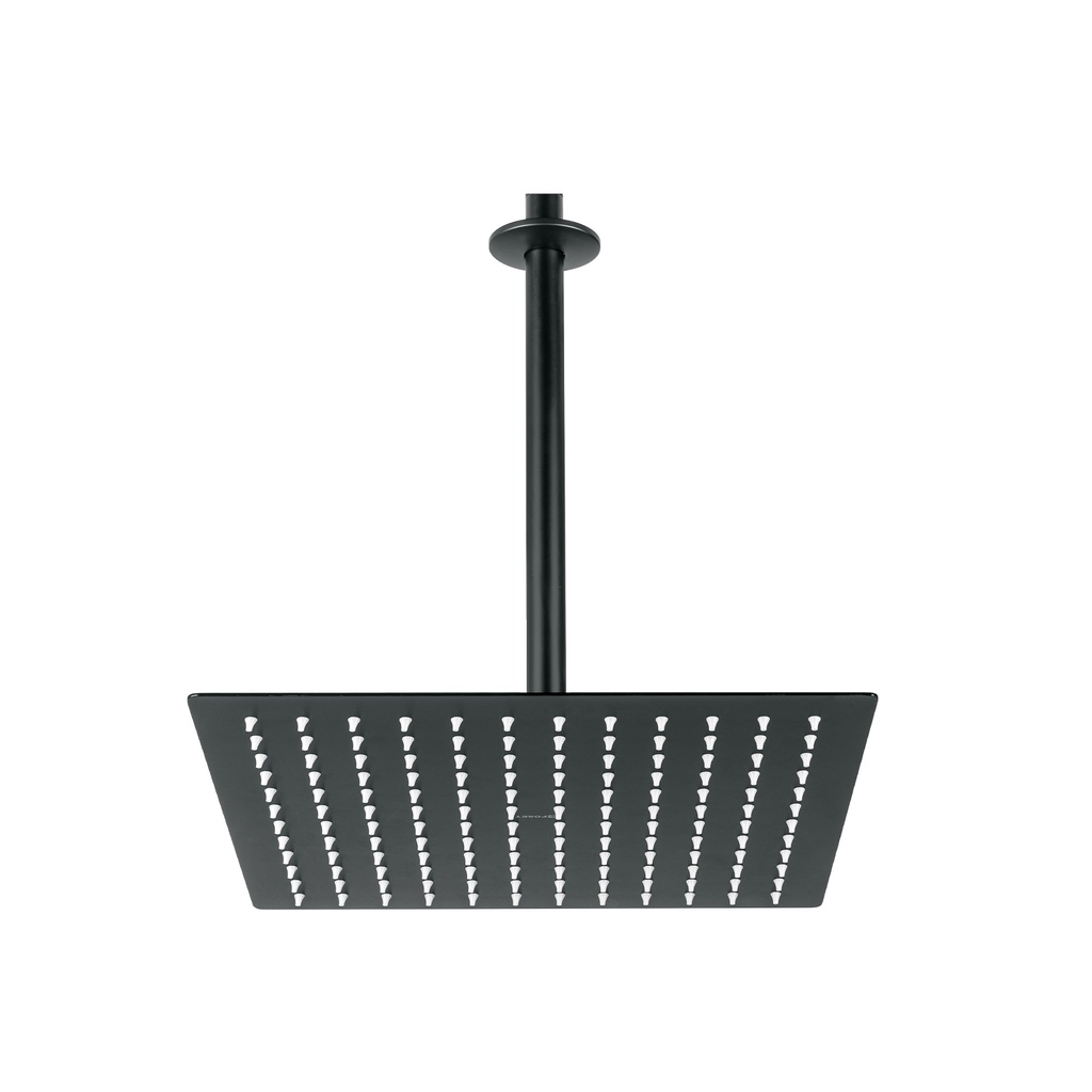 Regadera plato cuadrado 12' con brazo, negro, FOSET RIVIERA