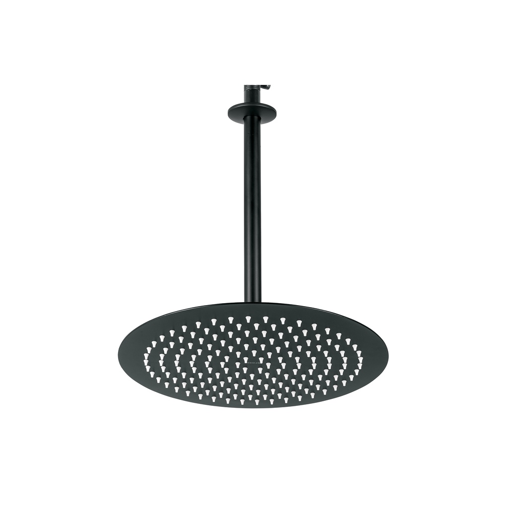 Regadera plato redondo 12' con brazo, negro, FOSET RIVIERA