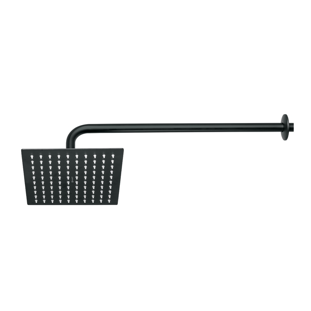 Regadera plato cuadrado 8' con brazo, negro, FOSET RIVIERA