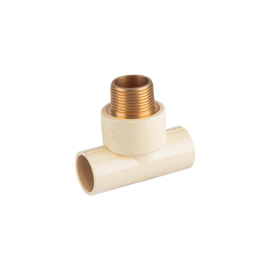 Tee CPVC, 3/4', rosca central macho, inserto de latón, FOSET - Pag 525