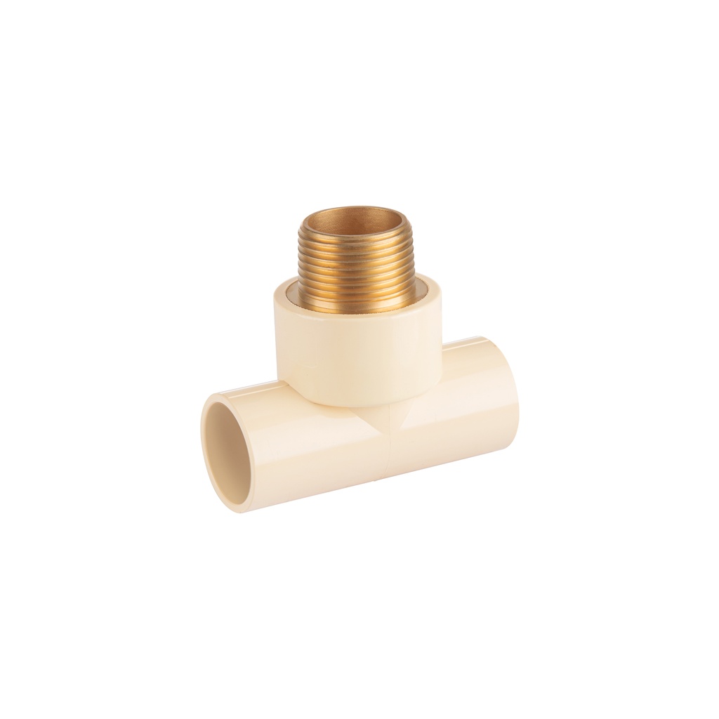 Tee CPVC, 1', rosca central macho, inserto de latón, FOSET