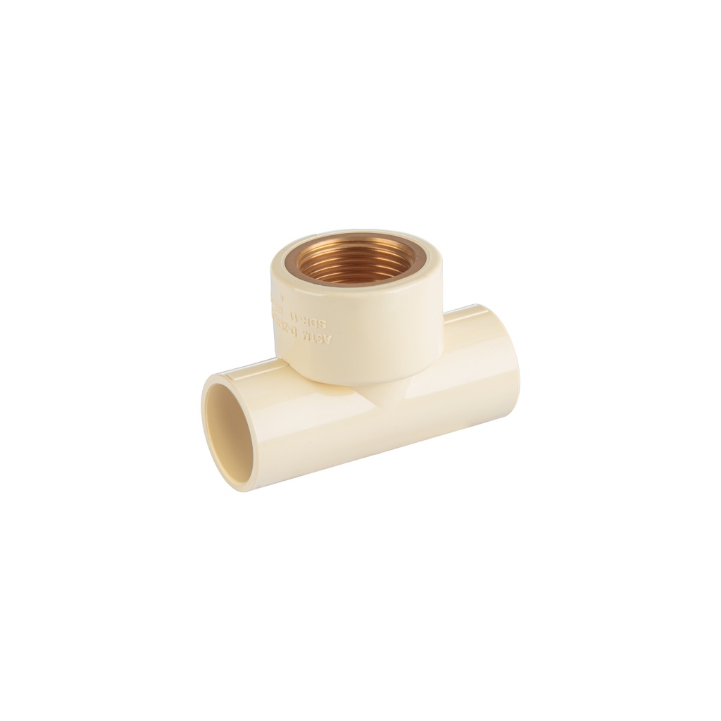 Tee CPVC, 3/4', rosca central hembra, inserto de latón, FOSE