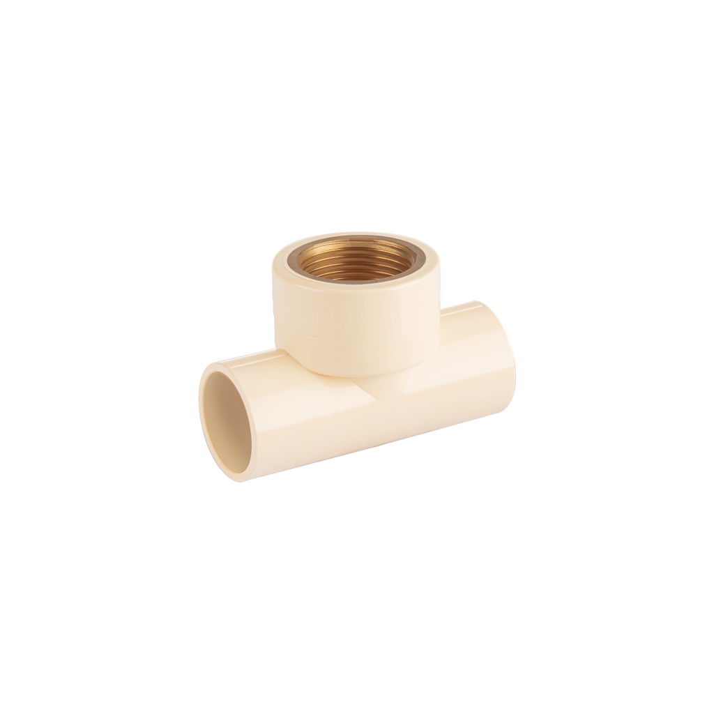 Tee CPVC, 1', rosca central hembra, inserto de latón, FOSET