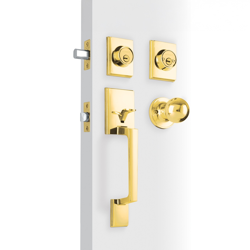 Jaladera y perilla Porto llave-llave, latón brillante